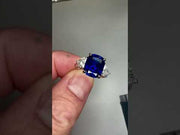 Video - Unique Sapphire 3 Stone Engagement Ring - Large - NAYA 4.97 carat Blue Lab Grown Sapphire with Trillion Side Stones