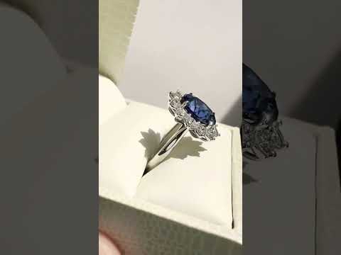 London 4.76ct Oval Blue Lab-Grown Sapphire Halo Engagement Ring