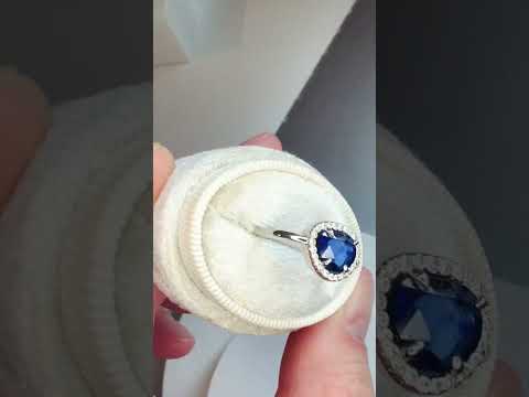 Unique Rose Cut Natural Sapphire Engagement Ring with Natural Diamond Halo