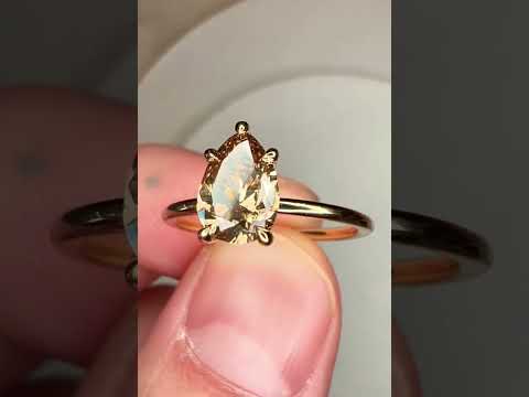 Video Margot 1.13 Carat Pear-Shaped Natural Champagne Diamond Solitaire Engagement Ring
