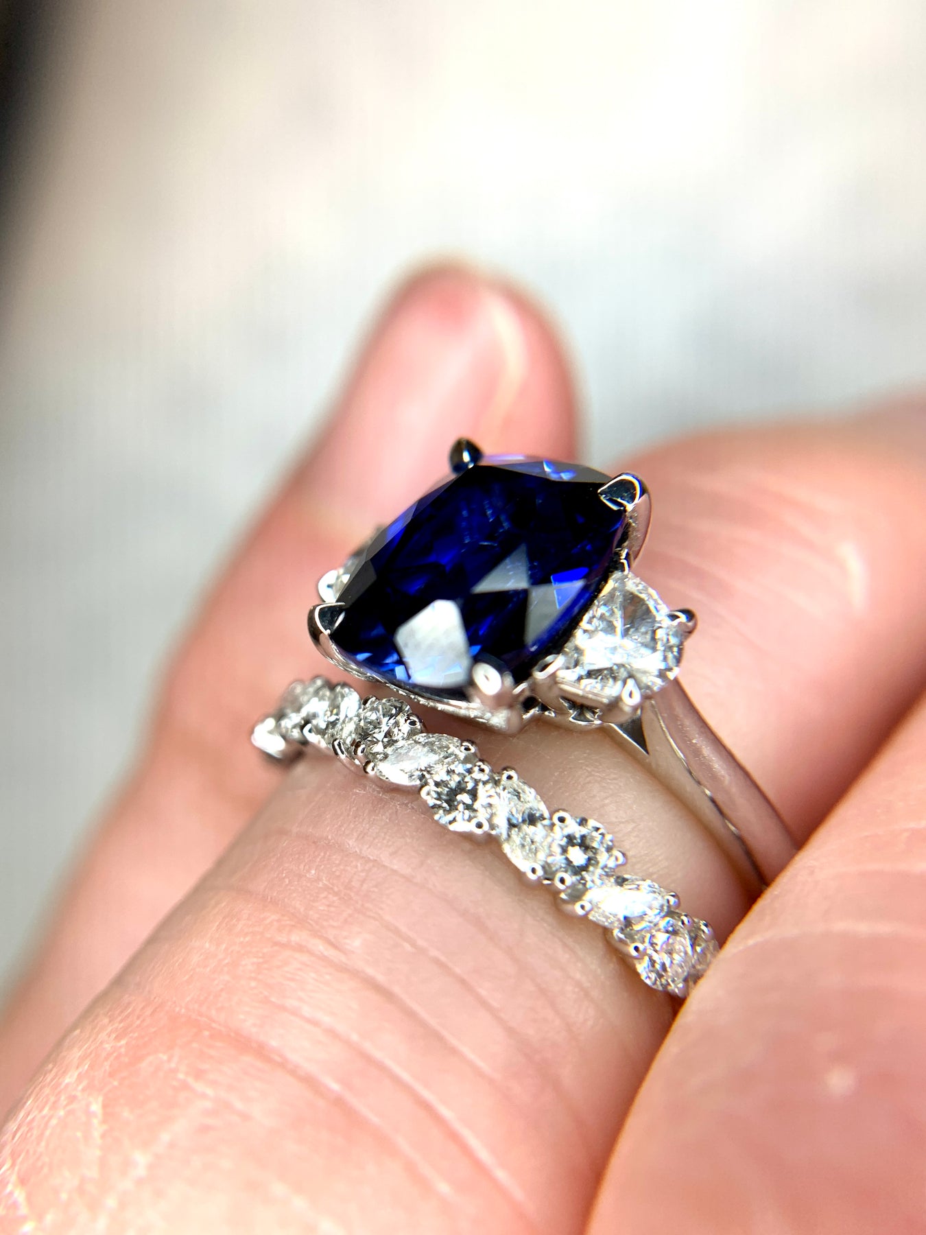 Spark Creations White Gold 3 Stone Blue Sapphire and Diamond Ring 55748 -  Devon Fine Jewelry