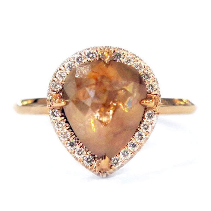 Larke 2ct Pear-Shaped Rustic Peach Diamond Engagement Ring with Diamond Halo