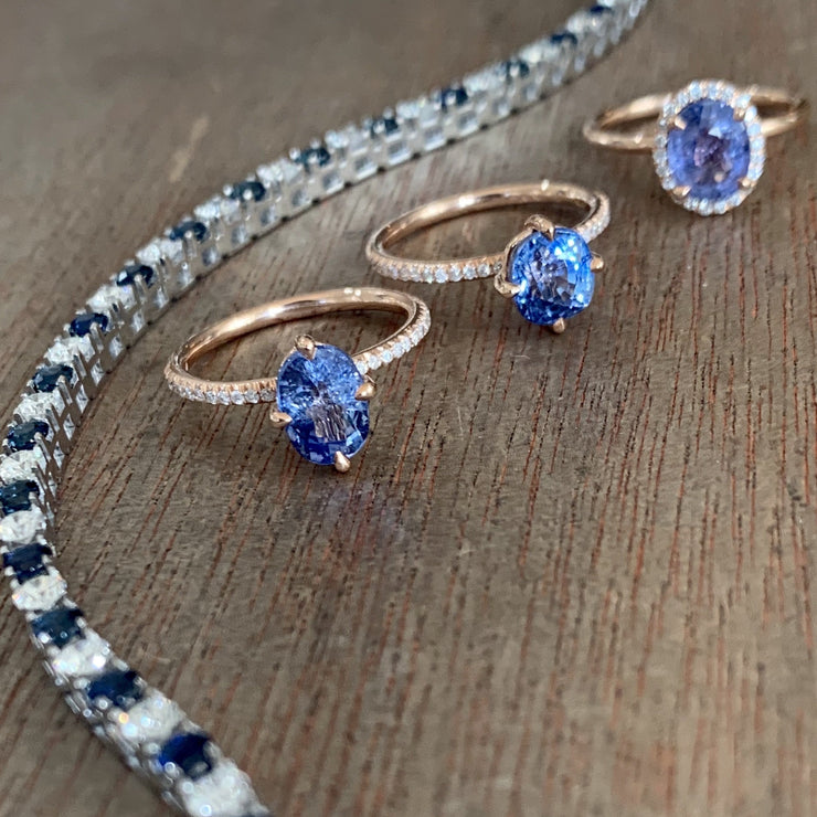 Sapphire and Diamond Engagement Rings in Rose Gold