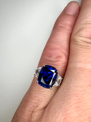 Alexandra 5.33ct Lab Sapphire Engagement Ring with Half-Moon Diamond Accents