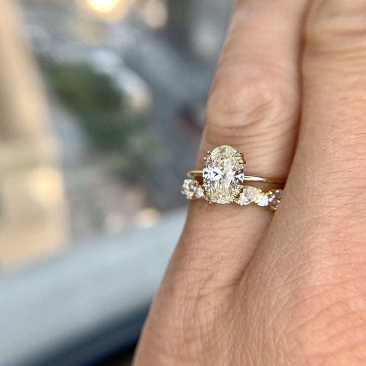 Jessa oval lab diamond solitaire engagement ring with diamond band - DANA WALDEN BRIDAL.