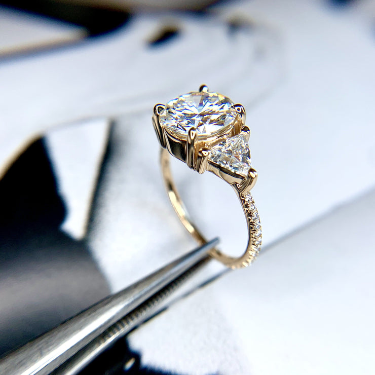 Cosette three-stone diamond engagement ring by DANA WALDEN NYC.