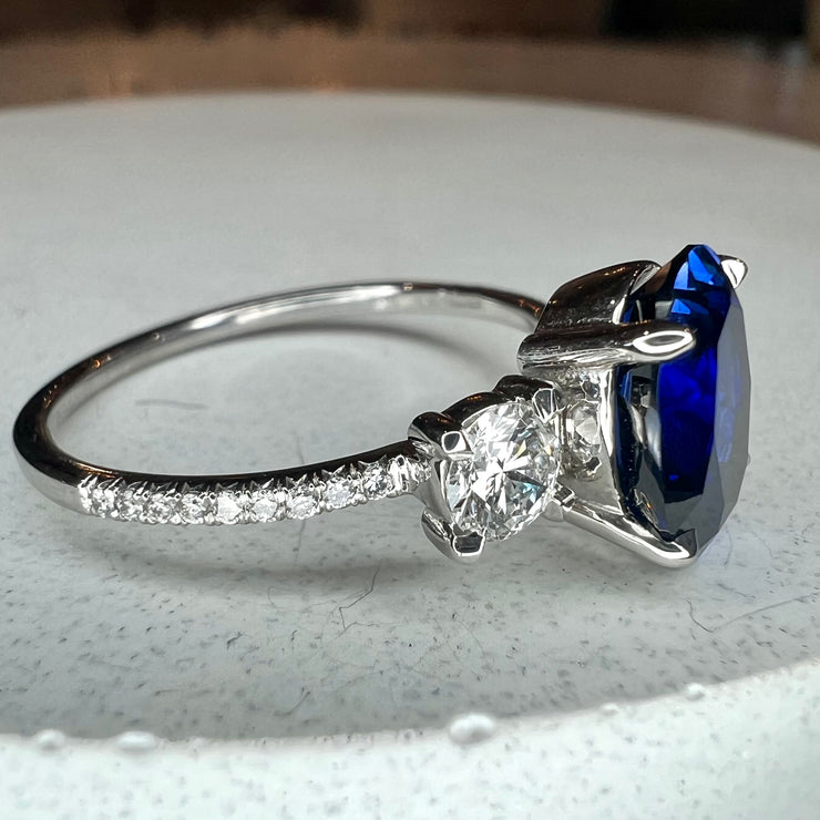 Blue Sapphire Oval Engagement Ring with Diamond Accents Unique