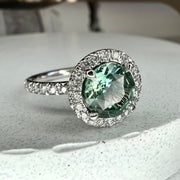 Elsa 1.71ct Blue-Green Sapphire Engagement Ring with White Diamond Halo