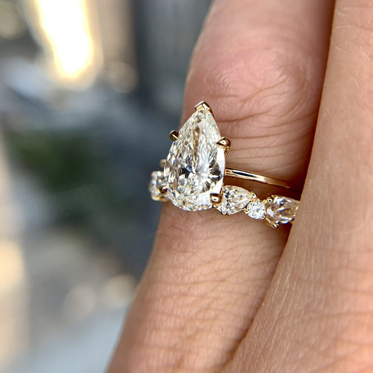 Margot pear solitaire with haniwa diamond band- DANA WALDEN BRIDAL.