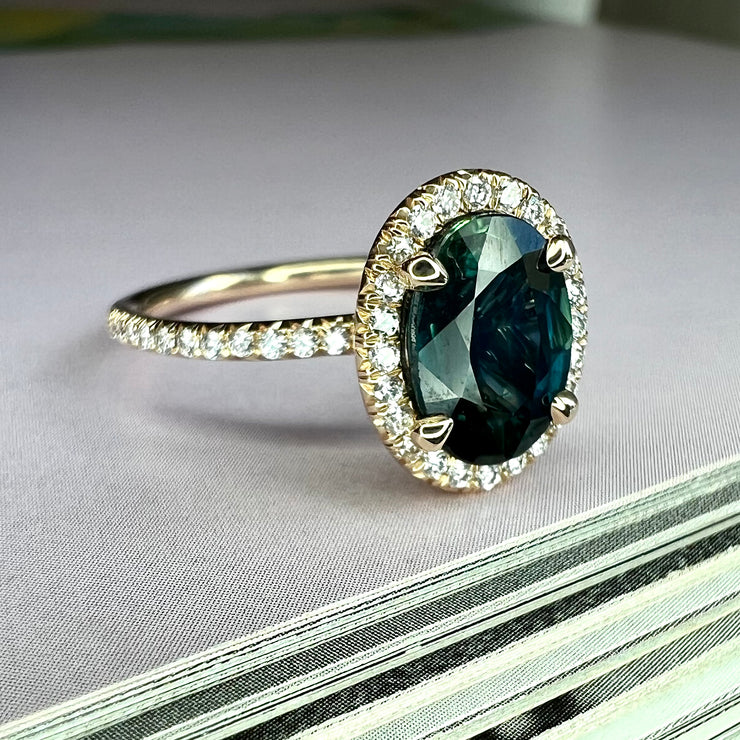 Lyna 1.45 Carat Natural Teal Sapphire Engagement Ring