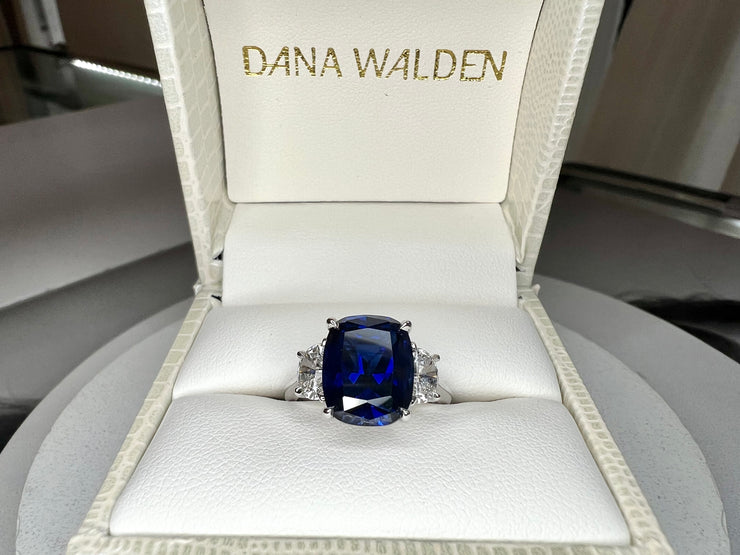 Alexandra 5.33ct Lab Sapphire Engagement Ring with Half-Moon Diamond Accents