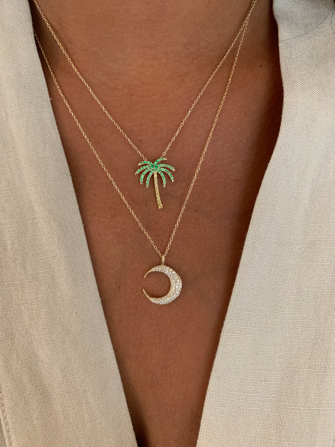 Collana Con Ciondolo Palma Di Cristallo Vintage - Girocollo Con Strass E CZ, Tema Tropicale Per Donna