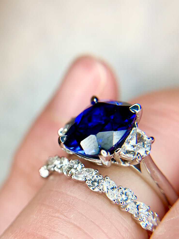 Unique Sapphire 3 Stone Engagement Ring Set