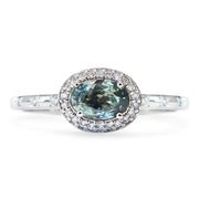 Analia Green-Blue Sapphire Halo Engagement Ring