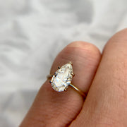 On hand: Margot pear-shaped lab diamond solitaire engagement ring- DANA WALDEN BRIDAL