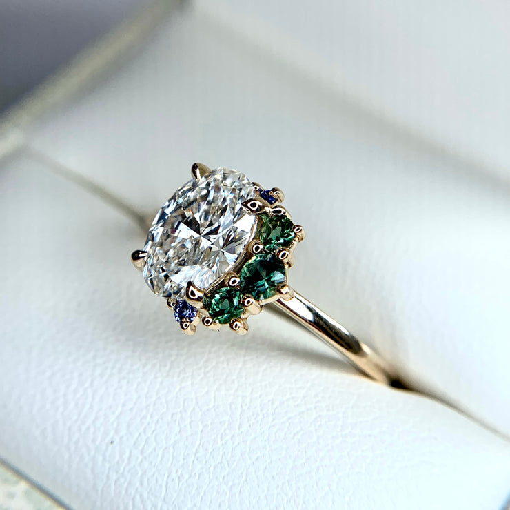 Isla - In Ring Box - 1.60 Carat Lab Grown Diamond & Natural Sapphire Unique Halo Engagement Ring