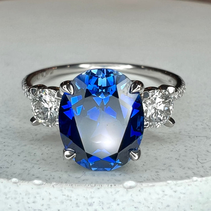 Rhiannon 3 Carat Lab-Grown Blue Sapphire Engagement Ring with Diamond Accents