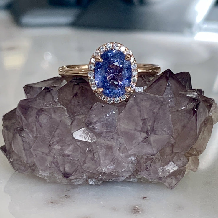 Purple Sapphire Rose Gold Halo Engagement Ring - NYC