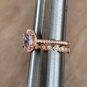 Unique pink sapphire engagement ring set in rose gold- DANA WALDEN BRIDAL.