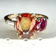 Unique Three Stone - Stevie 1.54ctw Sapphire, Ruby & Diamond Engagement Ring