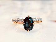 Tiva Teal Sapphire Rose Gold Engagement Ring and Arden Rose Gold Wedding Ring - Dana Walden - NYC