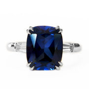 4 carat lab sapphire with baguette diamond accents. DANA WALDEN BRIDAL.