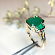 Side View Mira 3.31ctw Emerald Three Stone Engagement Ring