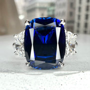 Alexandra 5.33ct Lab Sapphire Engagement Ring with Half-Moon Diamond Accents