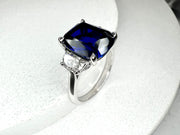 Alexandra 5.33ct Lab Sapphire Engagement Ring with Half-Moon Diamond Accents