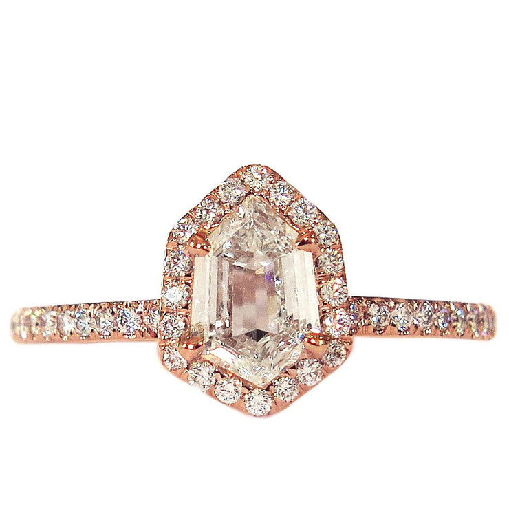 Geometric diamond engagement ring design by DANA WALDEN BRIDAL.