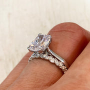 7 Carat Cushion Diamond Engagement Ring with Diamond Wreath Wedding Band Ring