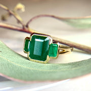 Mira 3.31ctw Emerald Three Stone Engagement Ring