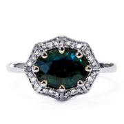 Carlotta East-West 1.50ct Teal Sapphire Halo Engagement Ring