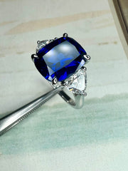 Unique Sapphire 3 Stone Engagement Ring - Large - NAYA 4.97 carat Blue Lab Grown Sapphire with Trillion Side Stones