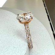 Suzette 1.47 carat lab grown oval diamond engagement ring in 18k rose gold with micropave diamonds from side profile