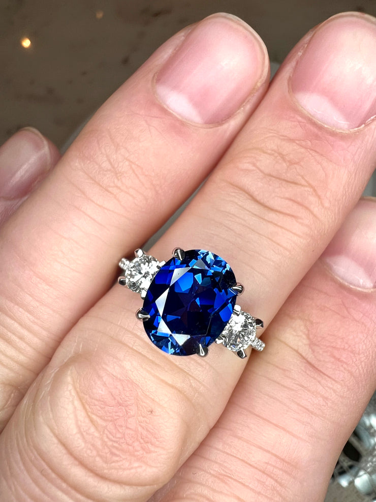 Rhiannon 3 Carat Lab-Grown Blue Sapphire Engagement Ring with Diamond Accents