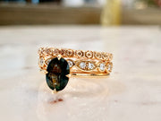 Rose Gold Engagment Ring Wedding Ring Set with Diamond Accents - Teal Sapphire - Made In Brooklyn
