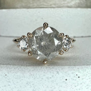 Unique Diamond Engagement Ring - 3 Stone - Luna 1.54 Carat Natural Grey Diamond - Yellow Gold - Salt and Pepper Diamond