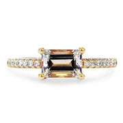 Emerald cut east-west morganite engagement ring by DANA WALDEN.