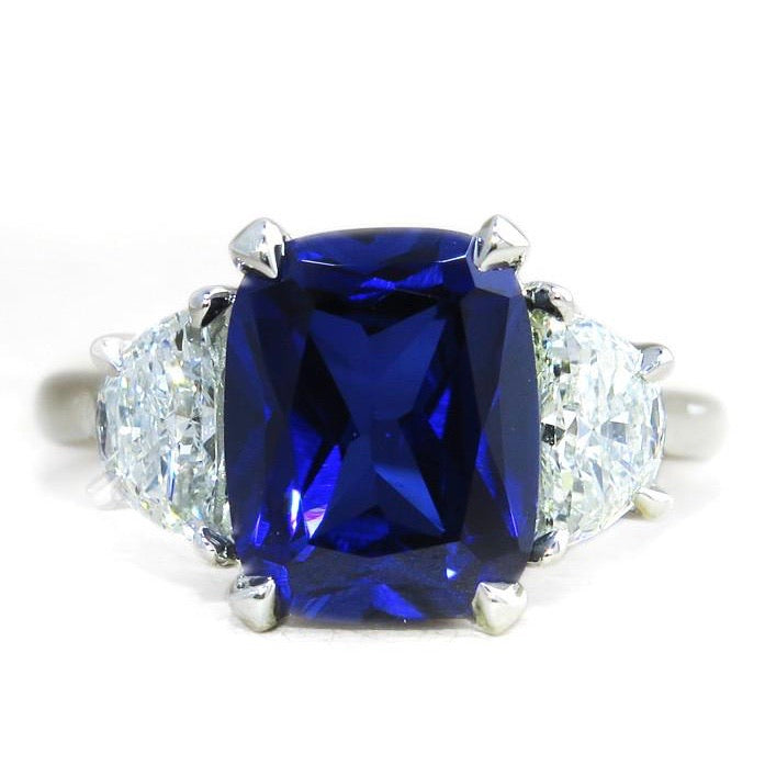 Alexandra 4ct Lab Grown Sapphire Half-Moon Lab Grown Diamond Engagement Ring
