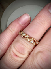 Louise vintage and floral inspired wedding eternity band in 14k rose gold with milgrain and natural conflict free white diamonds 