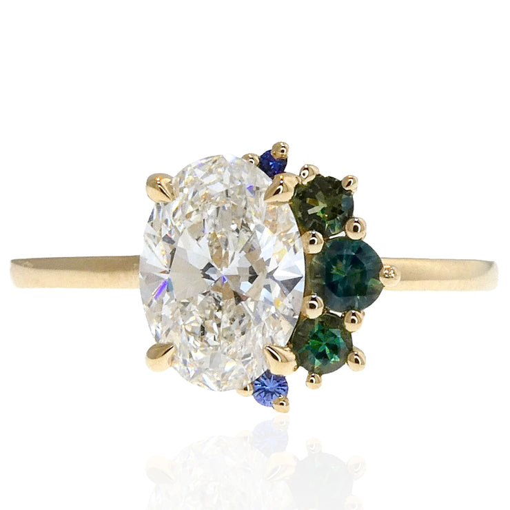 Isla 1.60 Carat Lab Grown Diamond & Natural Sapphire Unique Halo Engagement Ring