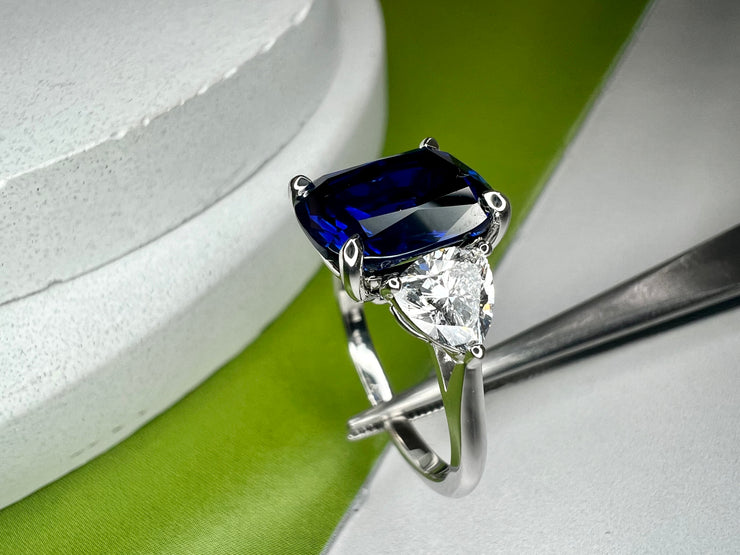 Unique Sapphire Engagement Ring - Large - NAYA 4.97 carat Blue Lab Grown Sapphire Engagement Ring - Side View