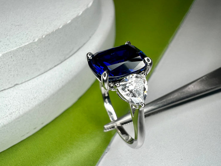 Large sapphire and diamond engagement ring Clearance