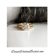 Ellis diamond solitaire engagement ring with a pave wedding band. Dana Walden Bridal in New York City.