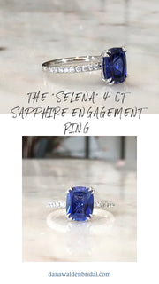 blue sapphire engagement ring - 4 carat eco friendly unique lab created sapphire - dana walden bridal NYC