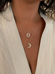 Woman wearing Dana Walden Jewelry's Moonlight Diamond Necklace. Made in the USA.