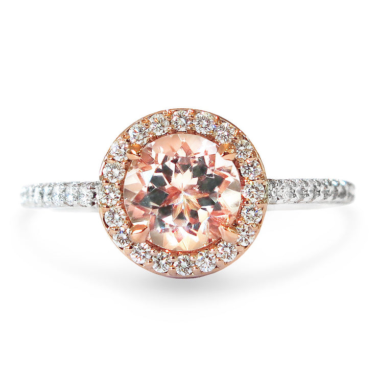 Sacha 1ct Morganite Mixed Metal Halo Engagement Ring