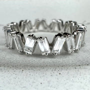 Anna 1 ctw diamond baguette wedding band ring with staggered baguettes in white gold