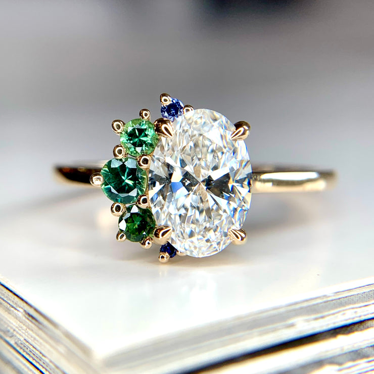Isla 1.60 Carat Lab Grown Diamond & Natural Sapphire Unique Halo Engagement Ring